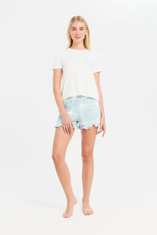 Women White And Blue Checkered Cami Set (2 Piece) sold by Redtag