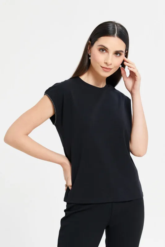 Women Black Drop Shoulder Top sold by Redtag