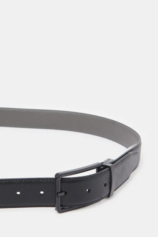 Men Black And Grey Belt With Twist Buckle sold by Redtag