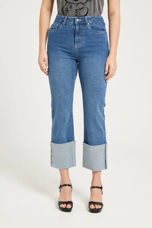 Women Blue Bottom Turn-Up Jeans sold by Redtag