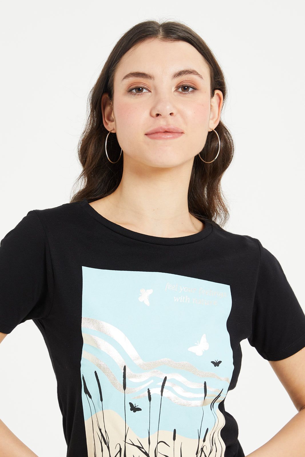 Women Black Floral Foil T-Shirt sold by Redtag product image thumbnail 4