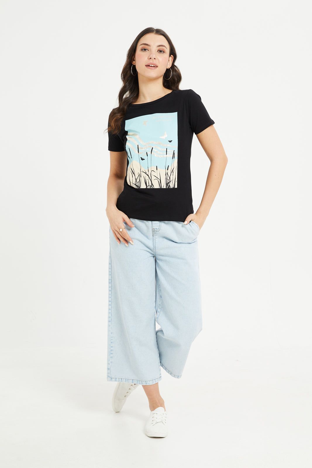 Women Black Floral Foil T-Shirt sold by Redtag product image thumbnail 2