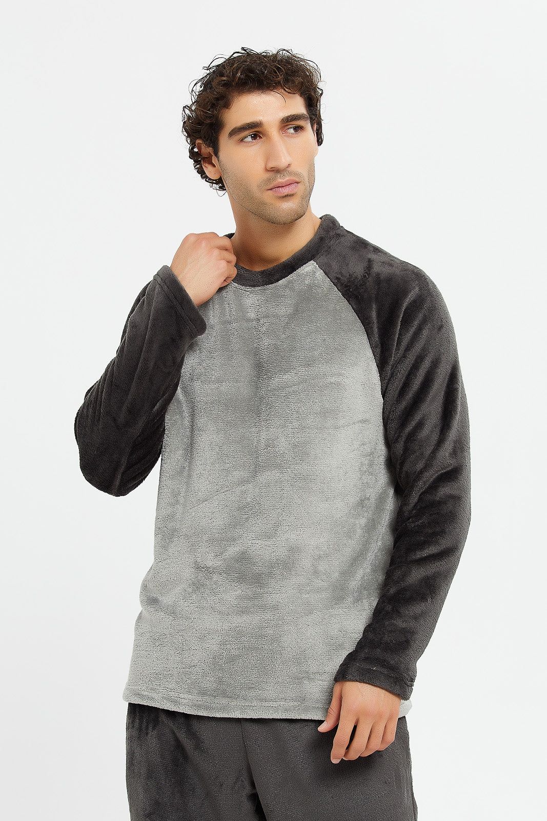 Men Charcoal Soft Fleece Night Suit (2 Piece) sold by Redtag product image thumbnail 2