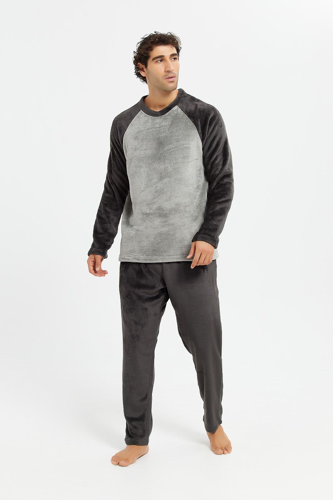 Men Charcoal Soft Fleece Night Suit (2 Piece) sold by Redtag
