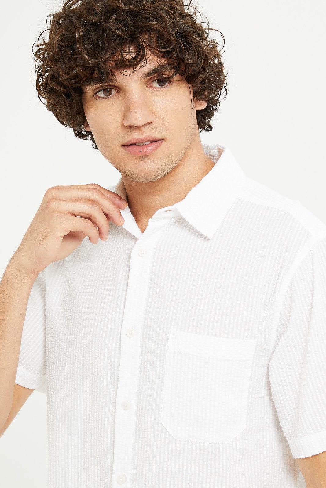 Men White Seersucker Short Sleeve Shirt sold by Redtag product image thumbnail 4