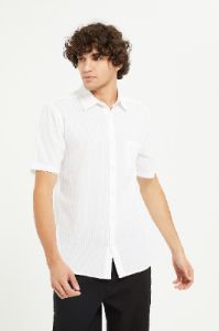 Men White Seersucker Short Sleeve Shirt sold by Redtag