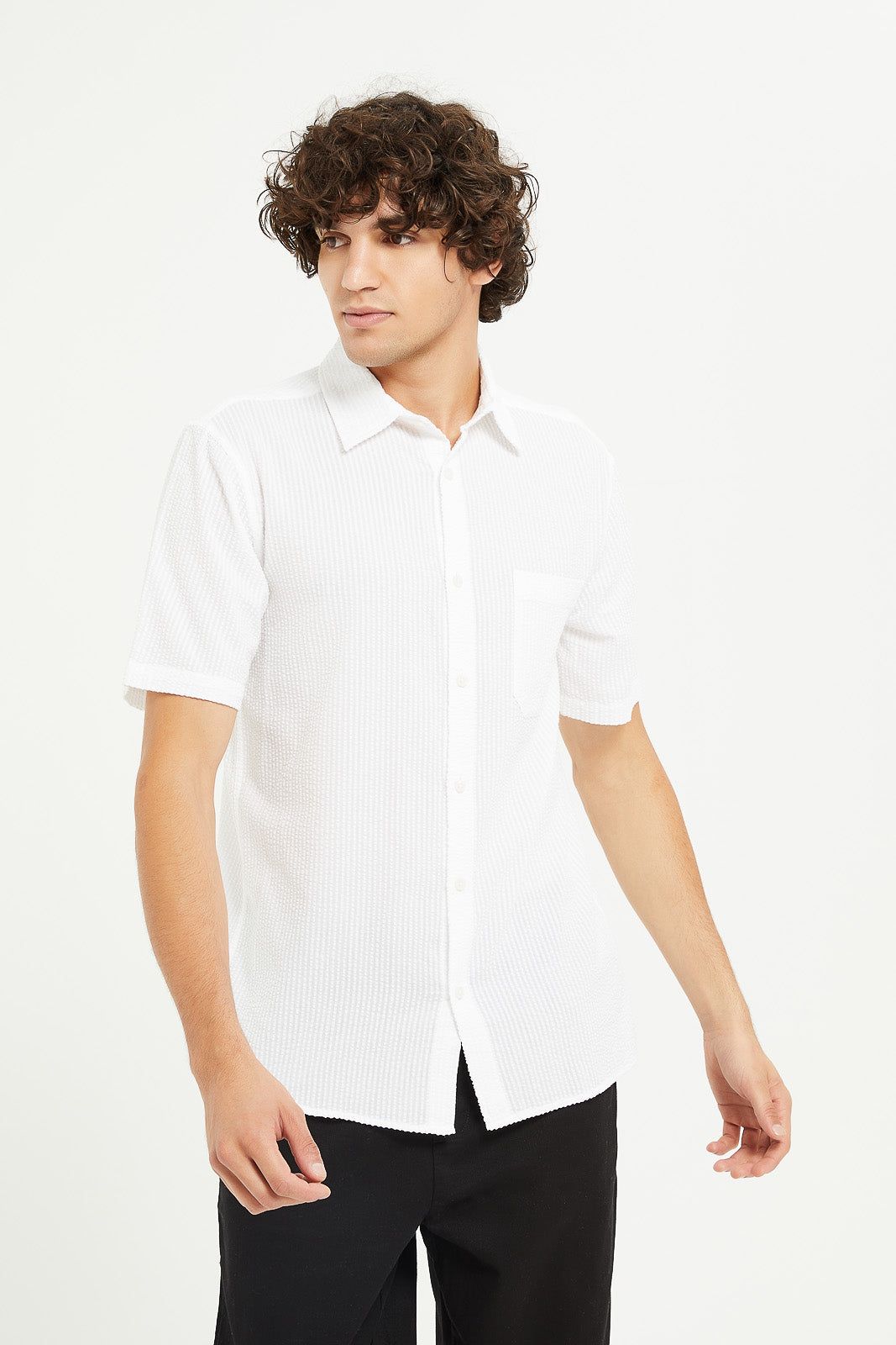 Men White Seersucker Short Sleeve Shirt sold by Redtag