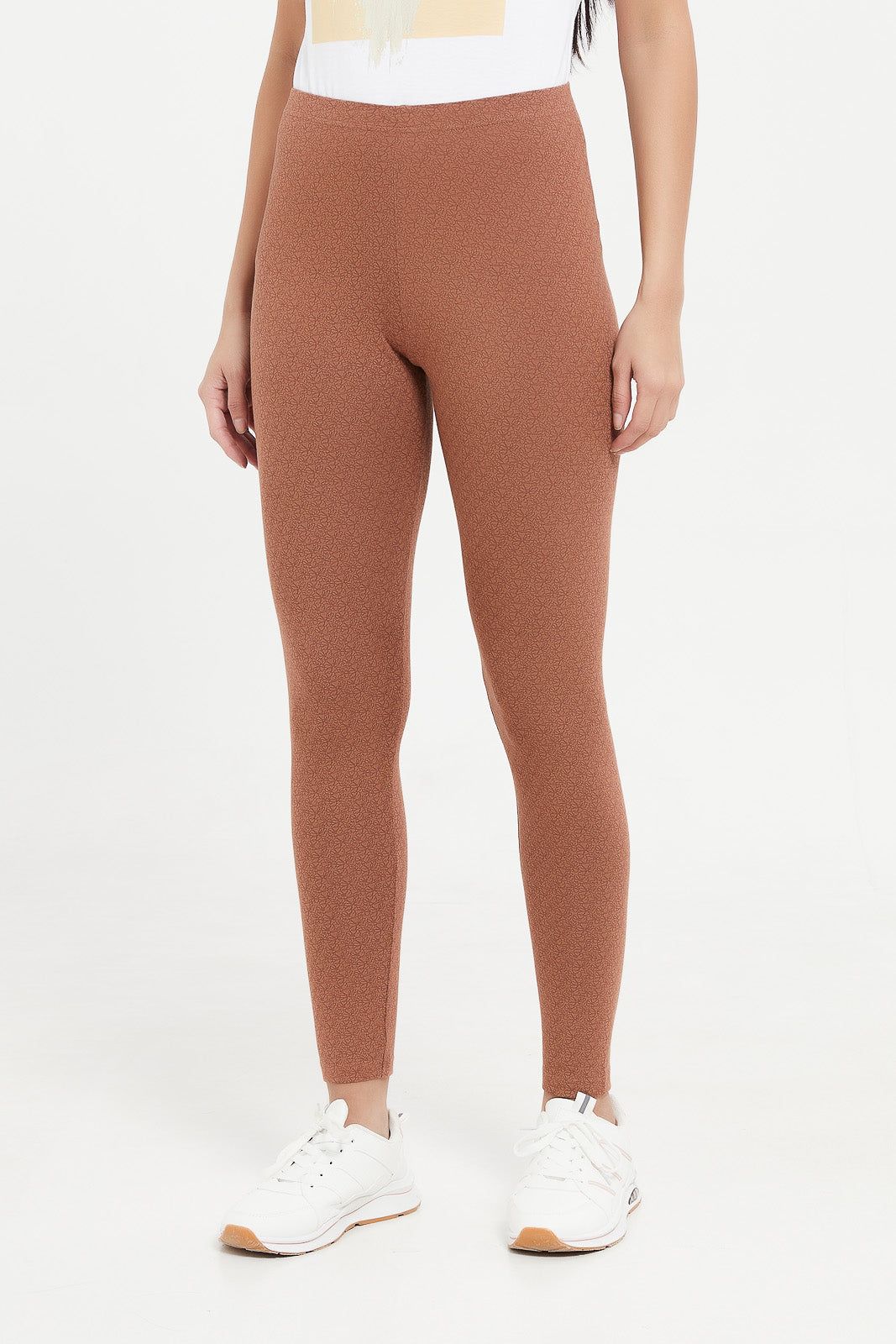 Women Tan Printed Leggings sold by Redtag