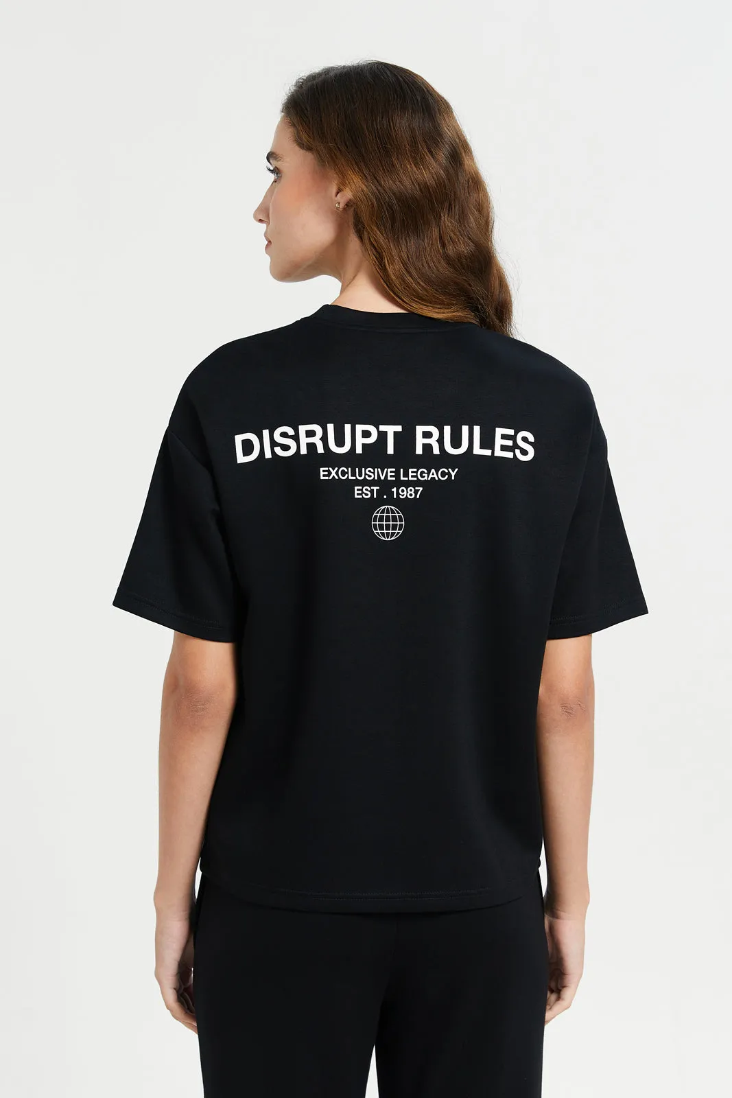 Black Oversized Placement Print Tee sold by Redtag product image thumbnail 3