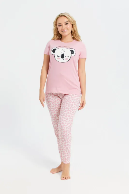Women Pink Koala Print Pyjama Set (2 Piece) sold by Redtag