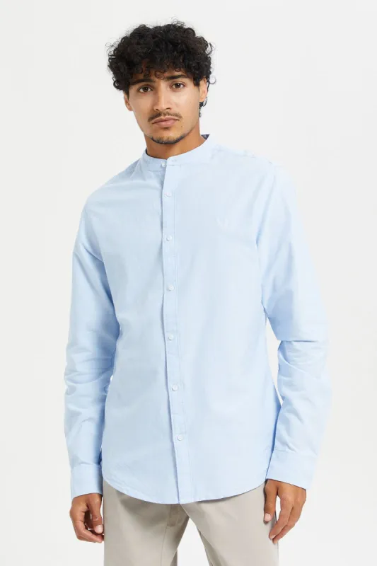 Men Blue Mandarin Collar Shirt sold by Redtag