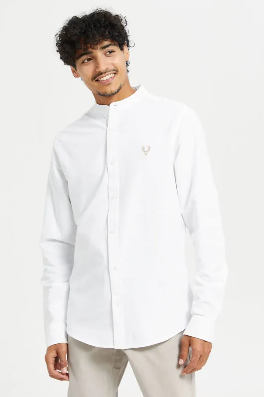 Men White Mandarin Collar Shirt sold by Redtag