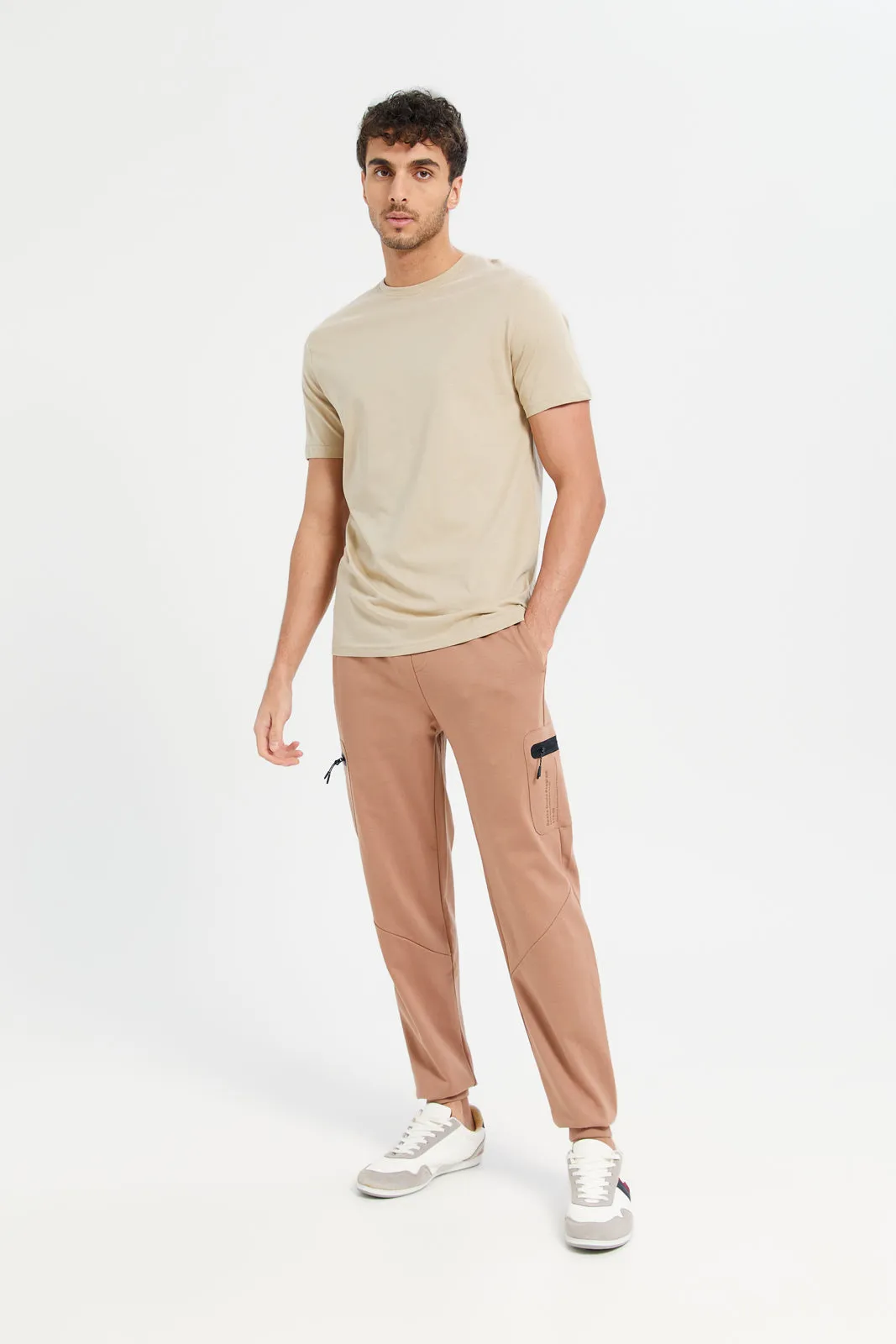 Men Beige Plain Round Neck T-Shirt sold by Redtag product image thumbnail 2