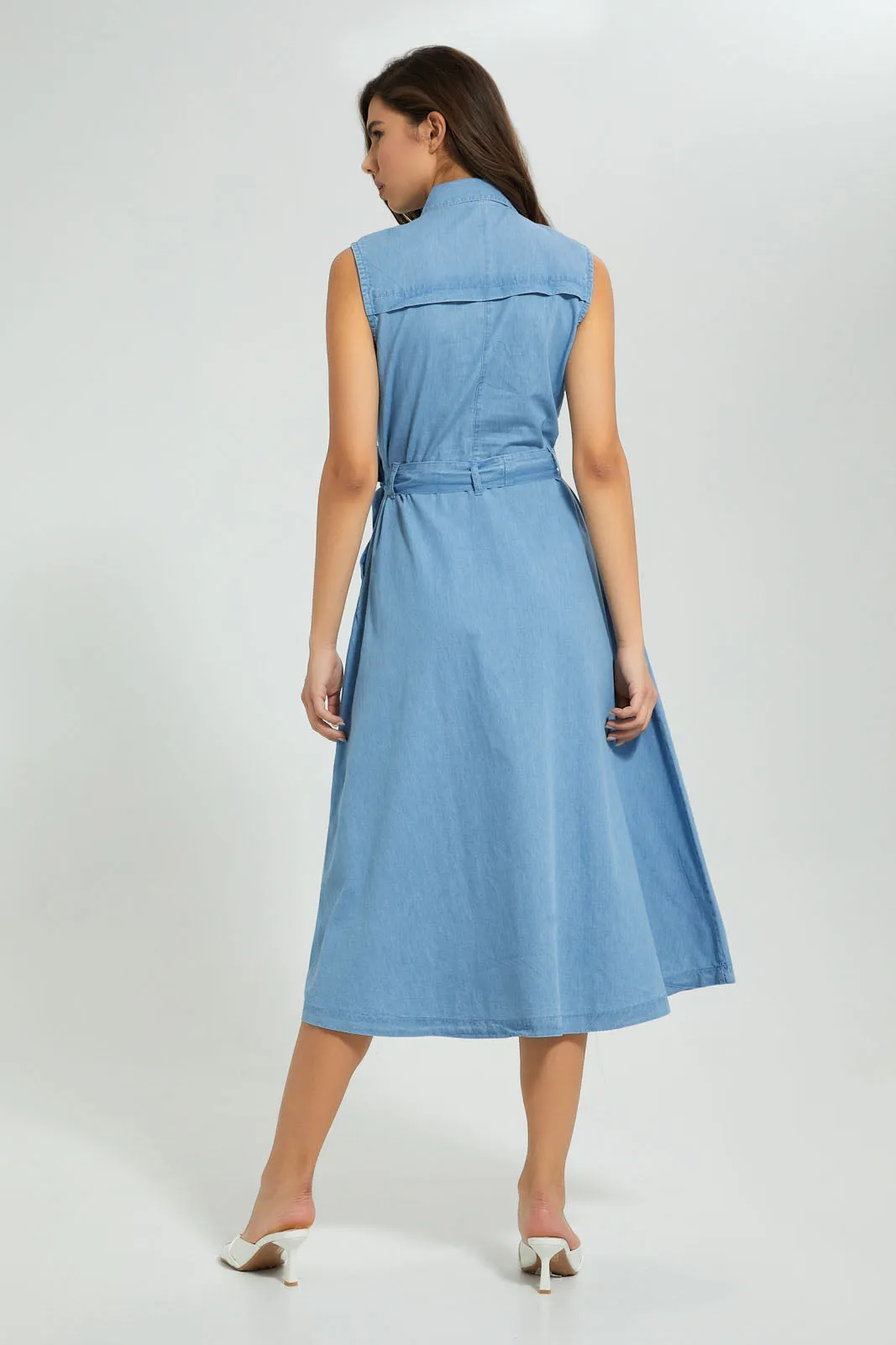Blue Sleeveless Denim Midi Dress sold by Redtag product image thumbnail 3