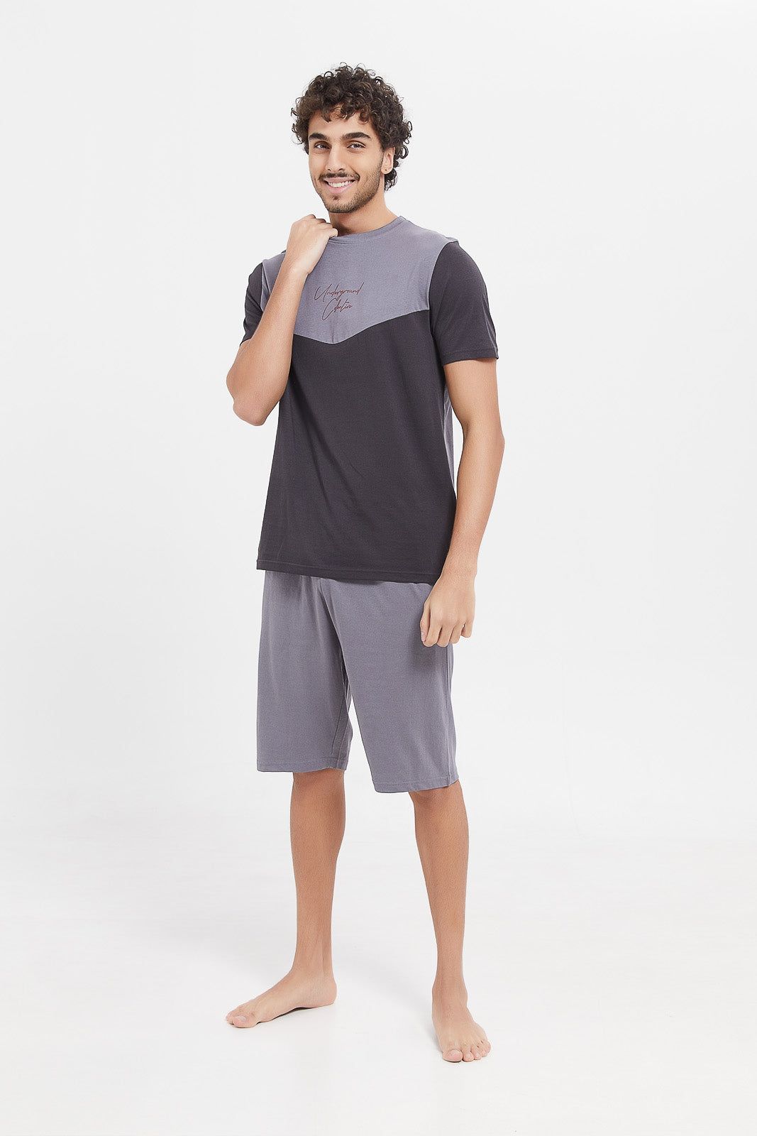 Men Black And Grey Pyjama Set (2 Piece) sold by Redtag