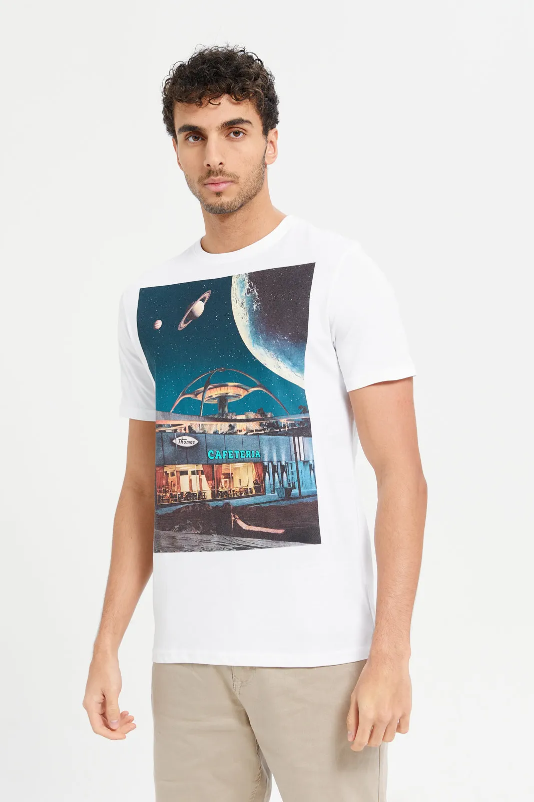 Men White Graphic T-Shirt sold by Redtag