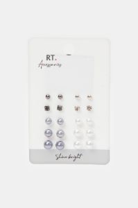 Women Silver Embellished Stud Set (10 Pairs) sold by Redtag
