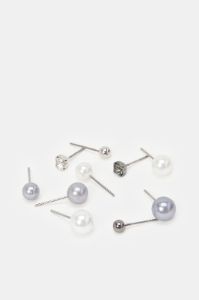 Women Silver Embellished Stud Set (10 Pairs) sold by Redtag