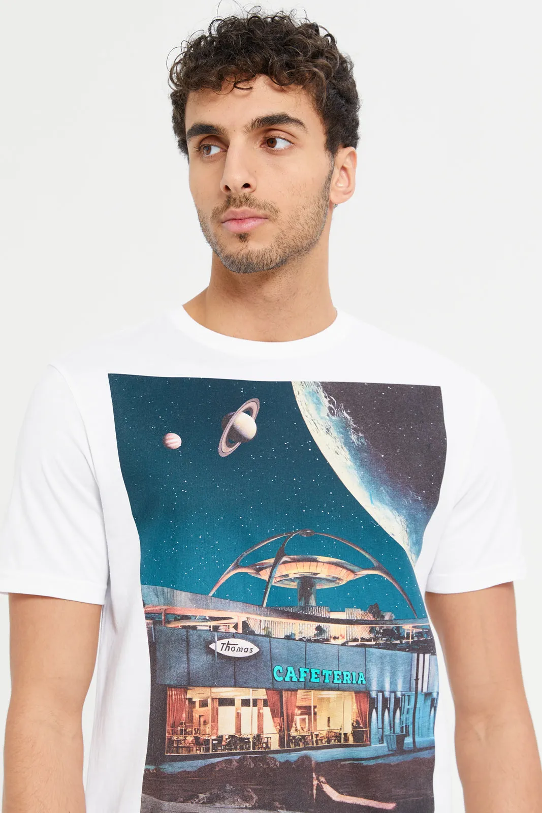 Men White Graphic T-Shirt sold by Redtag product image thumbnail 4