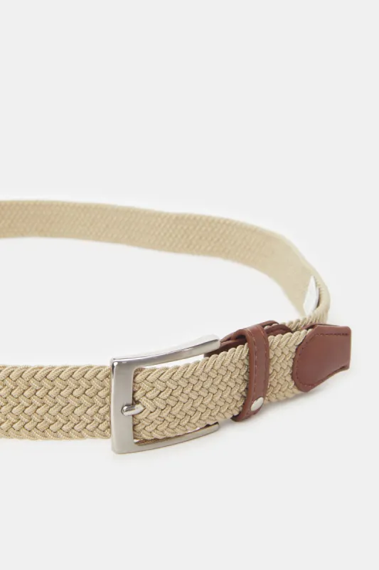 Men Beige Elastic Belt sold by Redtag