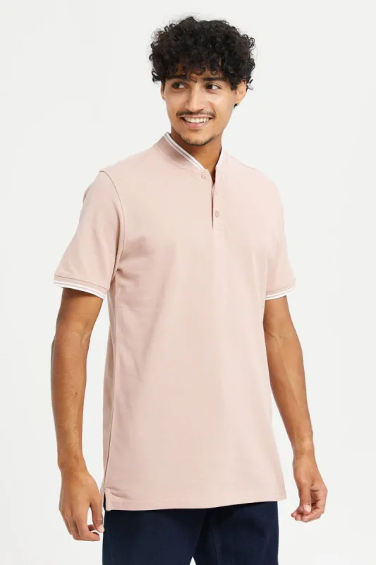 Men Pink Baseball Collar Polo Shirt sold by Redtag
