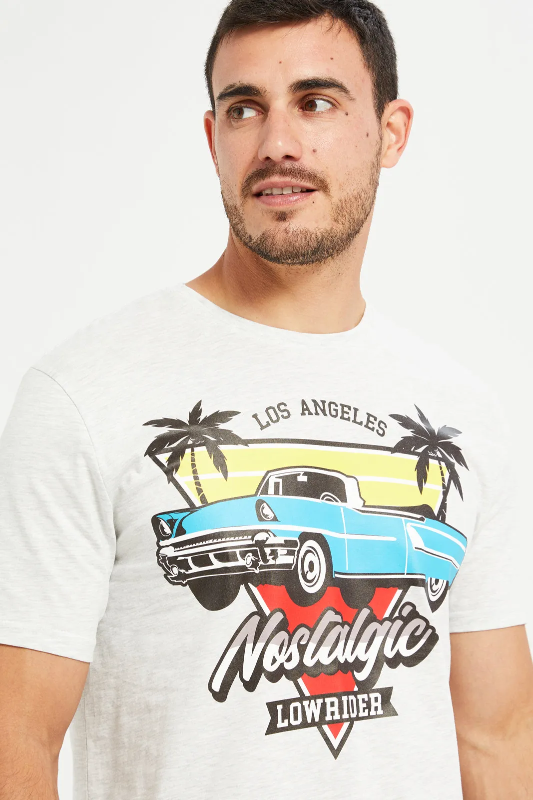 Men Ecru Graphic Round Neck T-Shirt sold by Redtag product image thumbnail 4