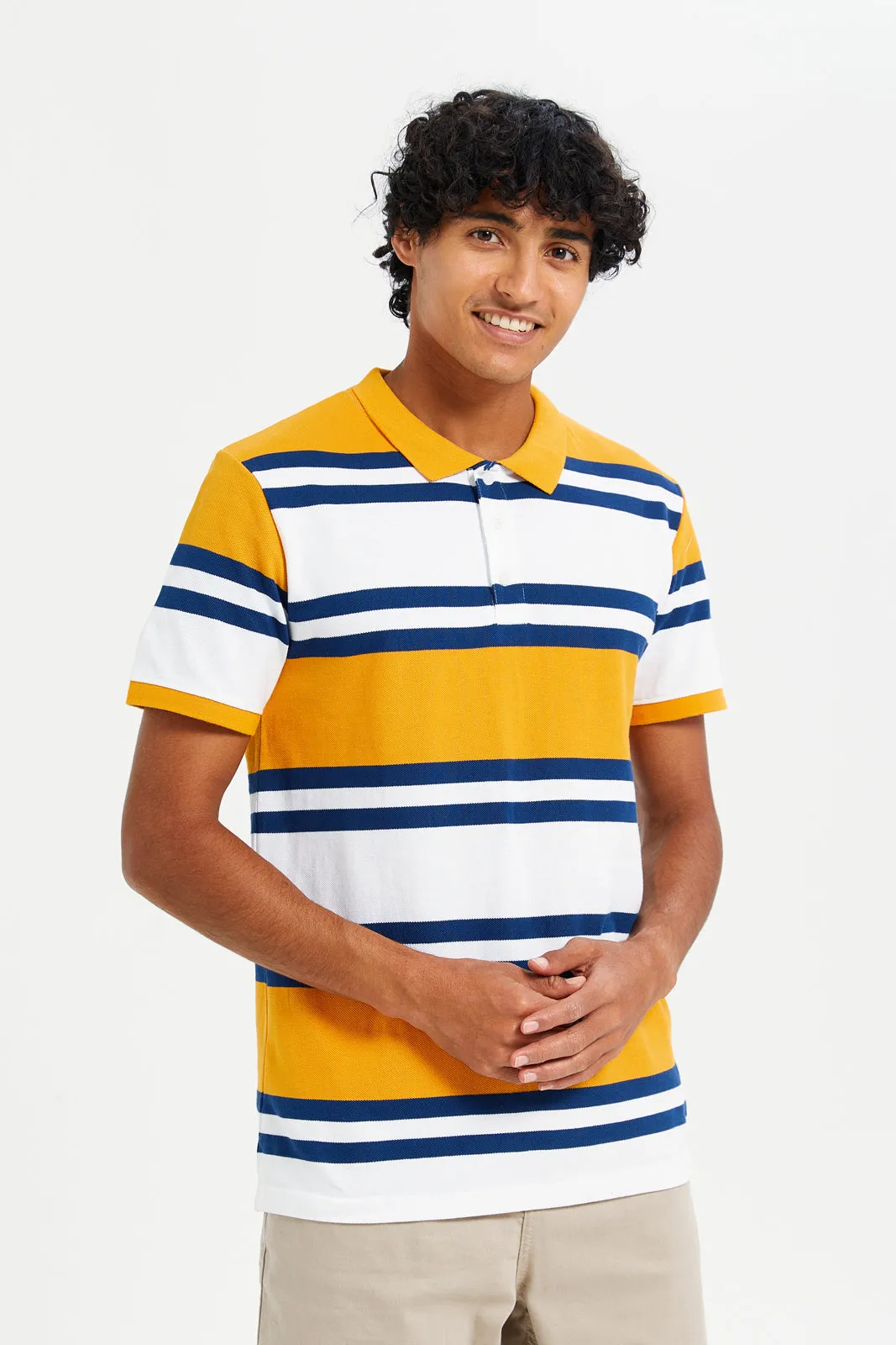 Men Yellow Striped Polo Shirt sold by Redtag