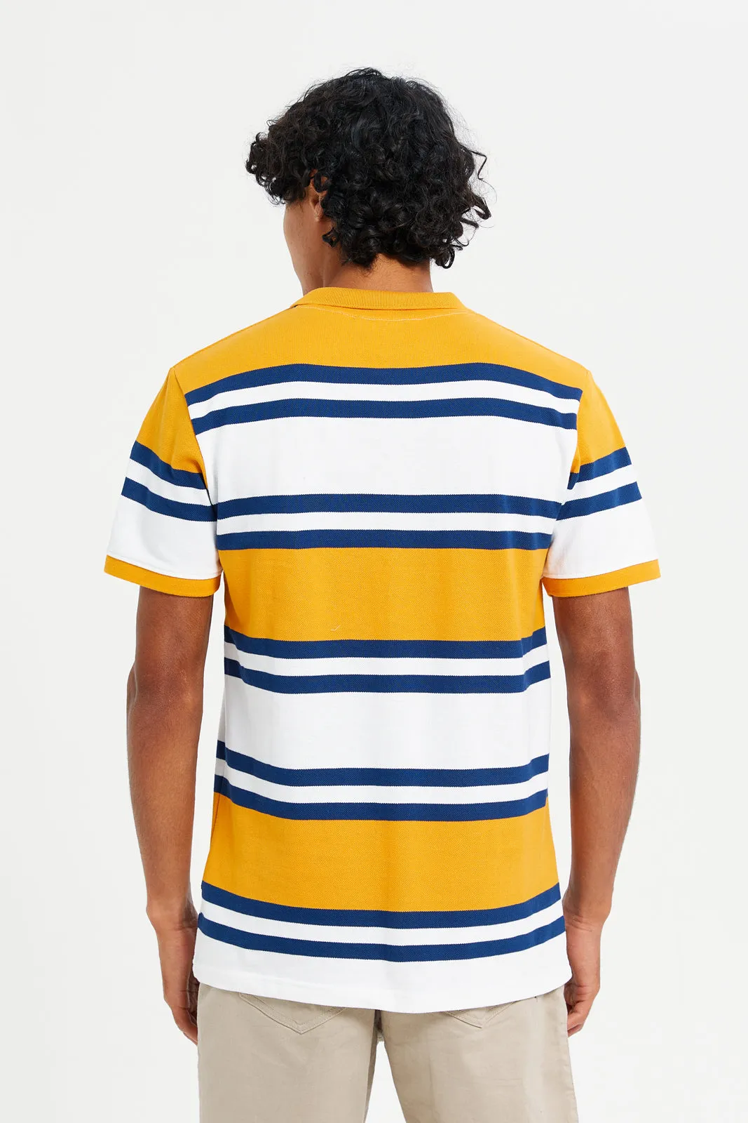 Men Yellow Striped Polo Shirt sold by Redtag product image thumbnail 3