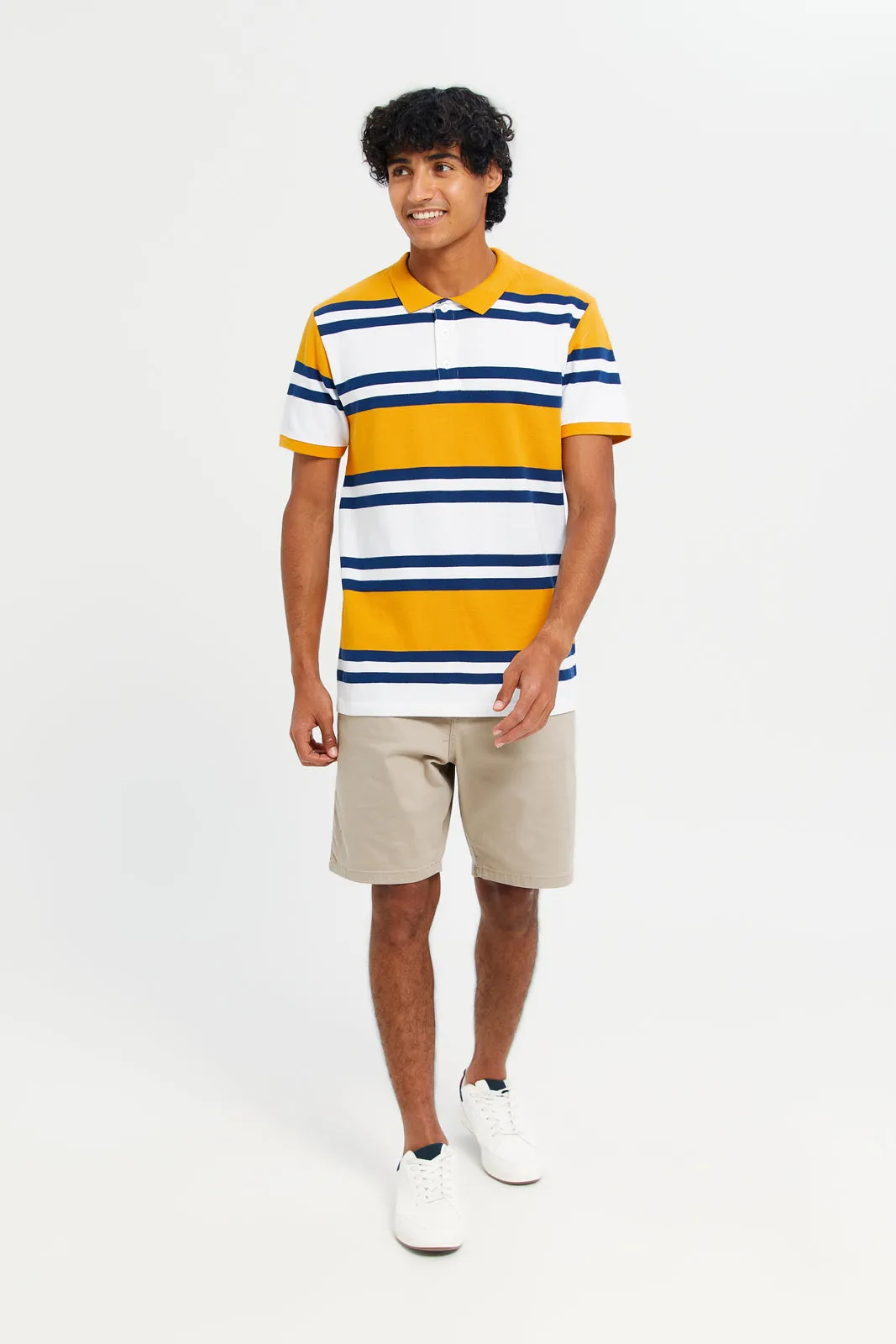 Men Yellow Striped Polo Shirt sold by Redtag product image thumbnail 2