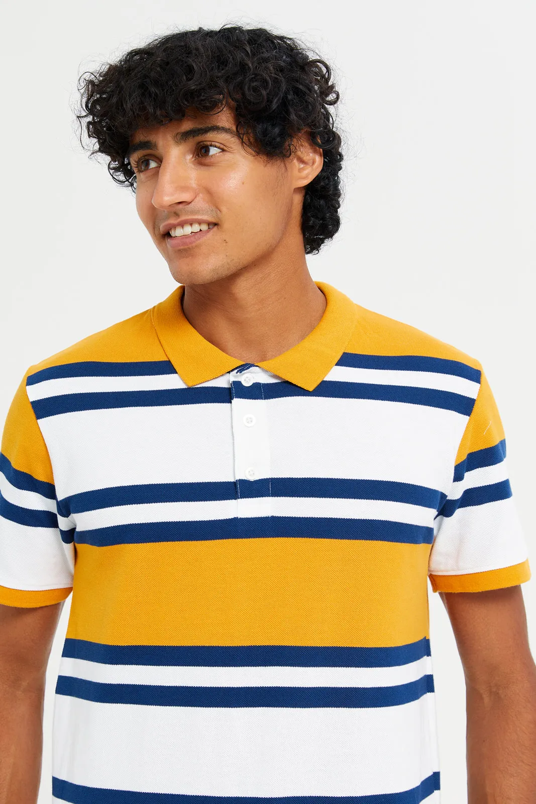 Men Yellow Striped Polo Shirt sold by Redtag product image thumbnail 4