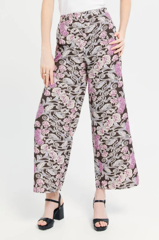 Women Brown And Lilac Printed Pants sold by Redtag