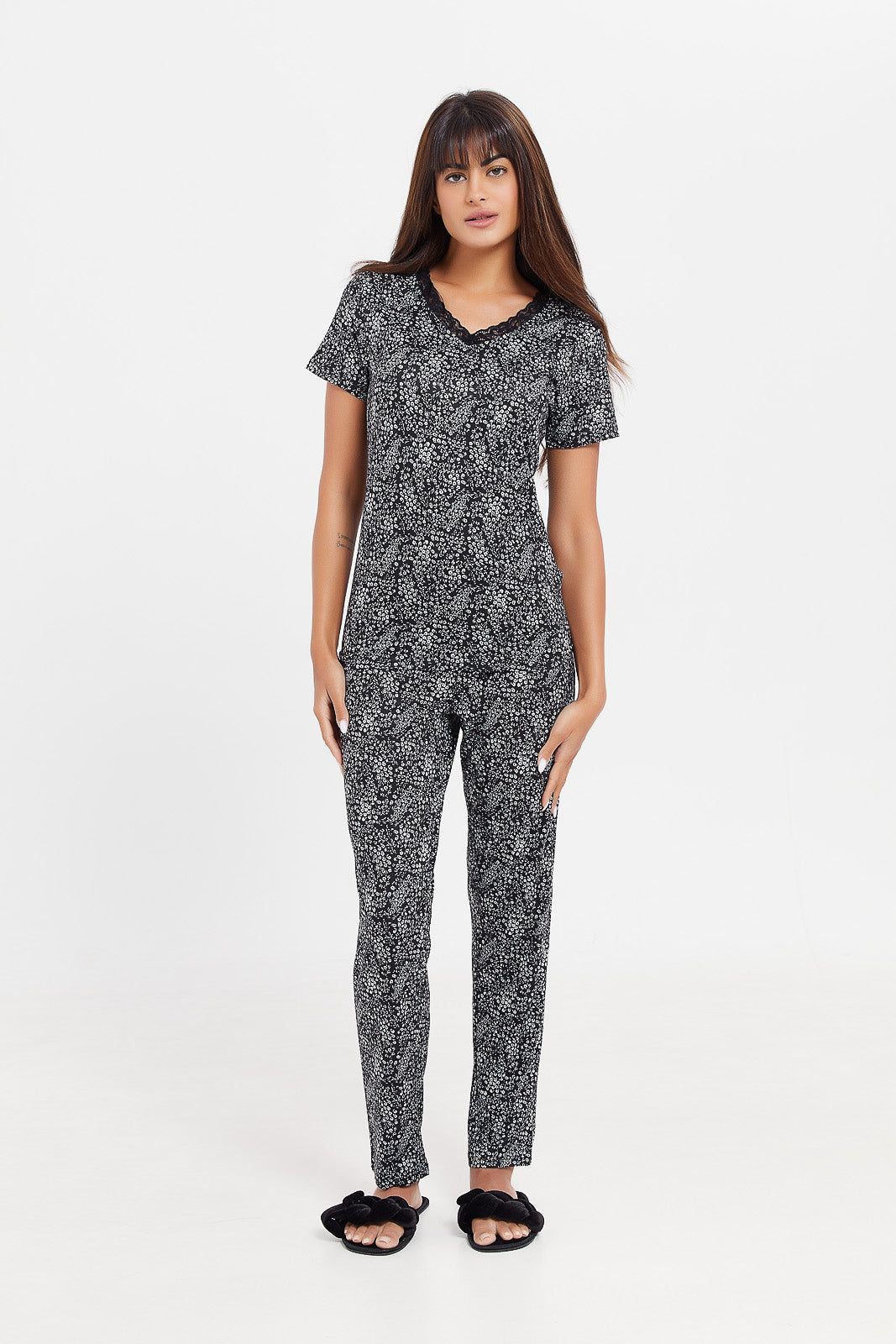 Women Black Printed Pyjama Set (2 Piece) sold by Redtag