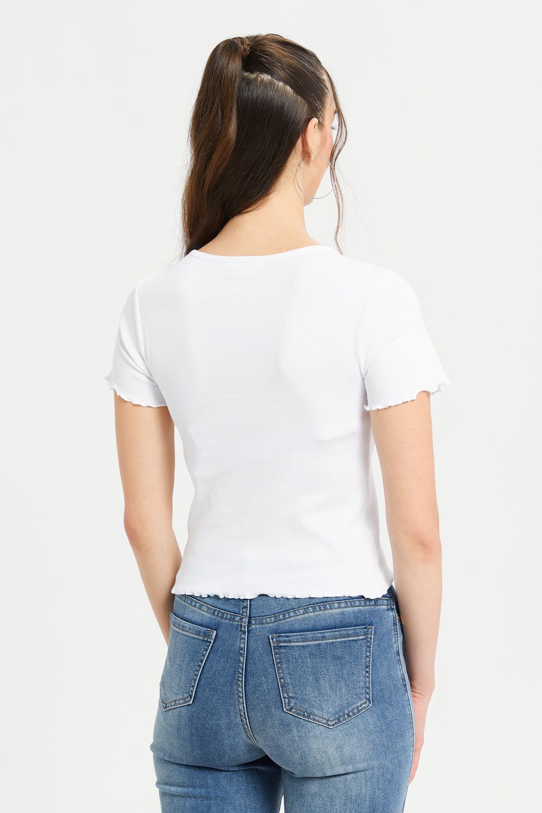 Women White Influencer Ribbed T-Shirt sold by Redtag product image thumbnail 3