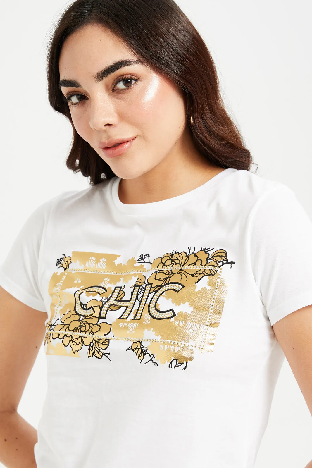 Women White Chic Foil T-Shirt sold by Redtag product image thumbnail 4