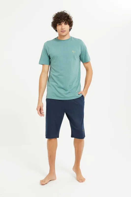 Men Green And Navy Plain Pyjama Set (2 Piece) sold by Redtag