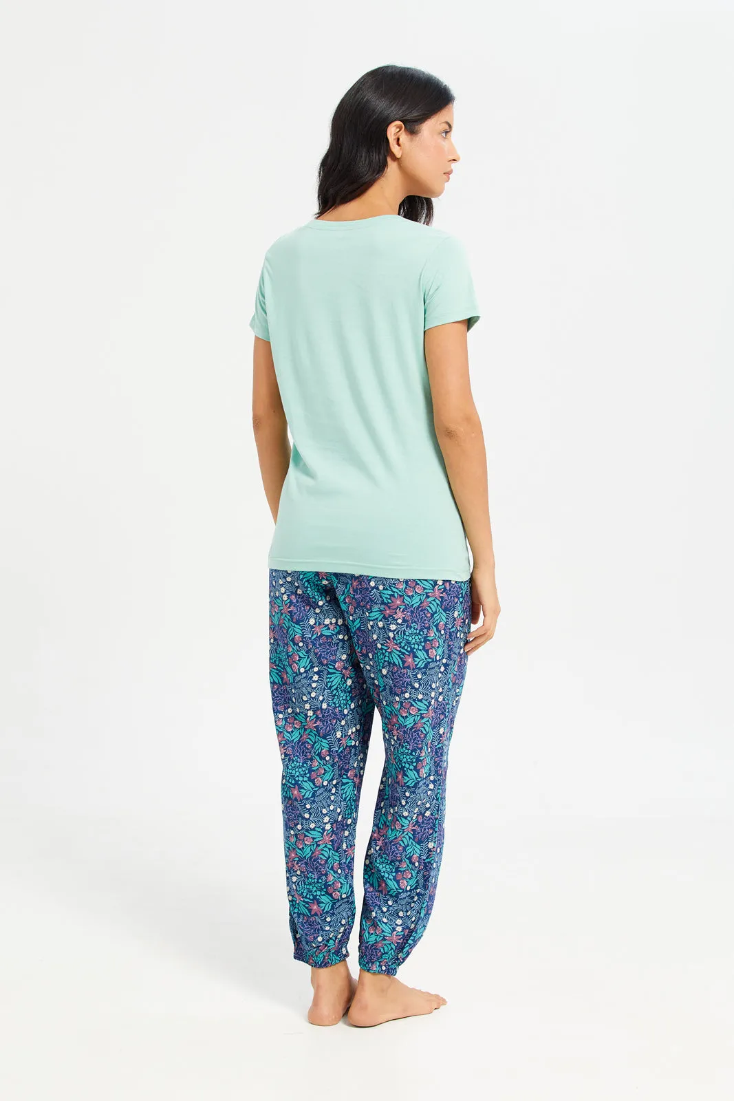 Women Mint And Blue Printed Pyjama Set (2 Piece) sold by Redtag product image thumbnail 4