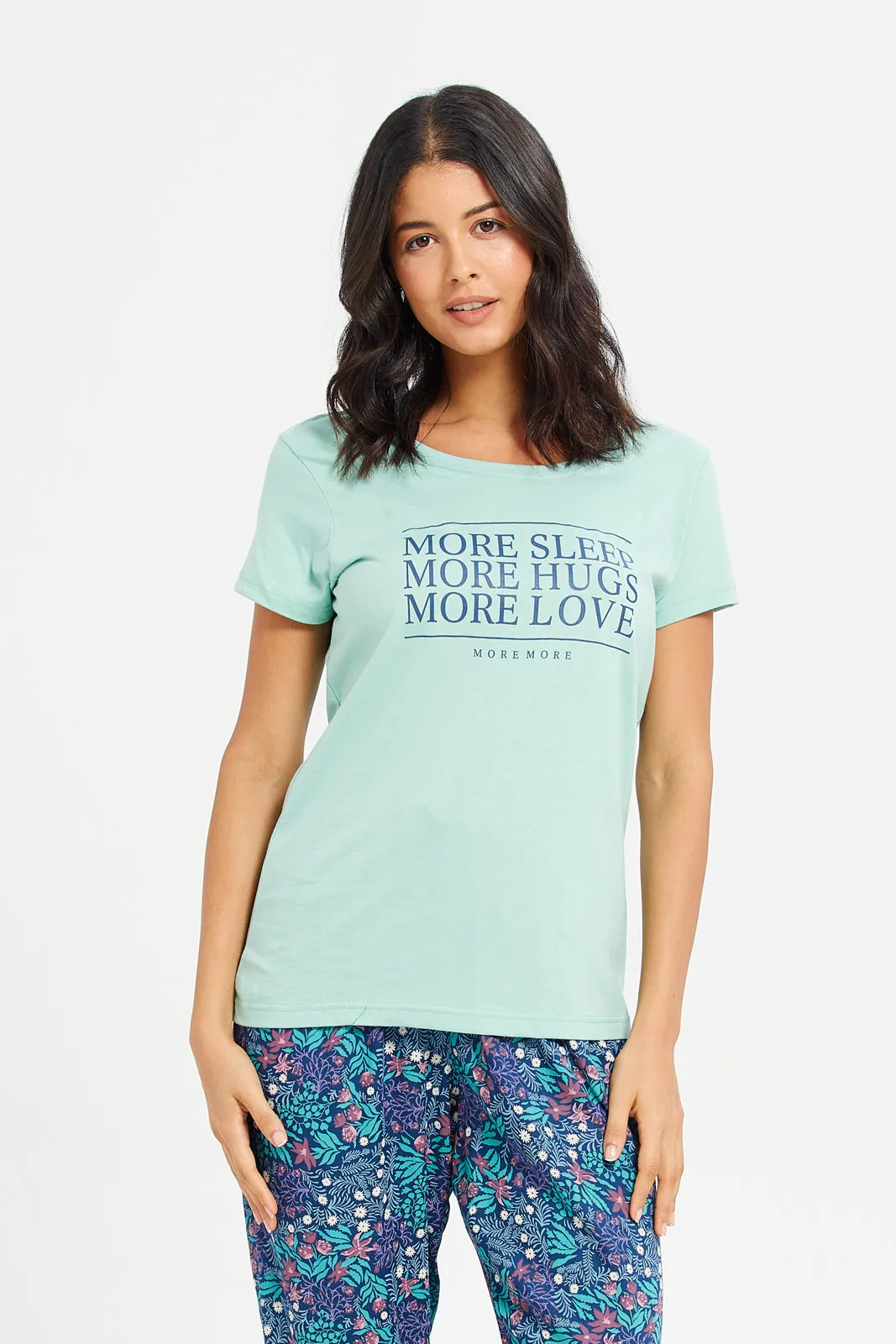 Women Mint And Blue Printed Pyjama Set (2 Piece) sold by Redtag product image thumbnail 2