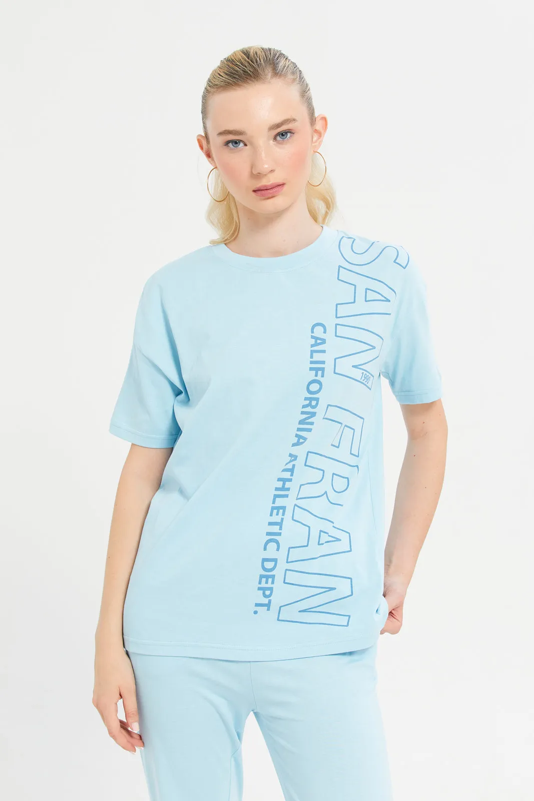 Woman Blue Printed Active T-Shirt sold by Redtag
