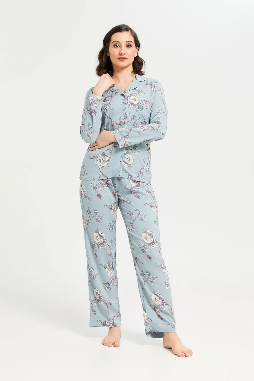 Women Blue Printed Classic Pyjama Set (2 Piece) sold by Redtag