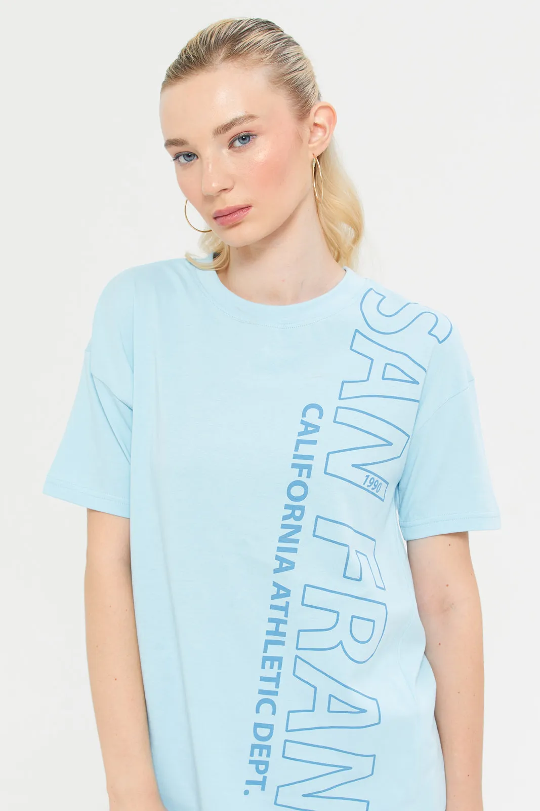 Woman Blue Printed Active T-Shirt sold by Redtag product image thumbnail 4