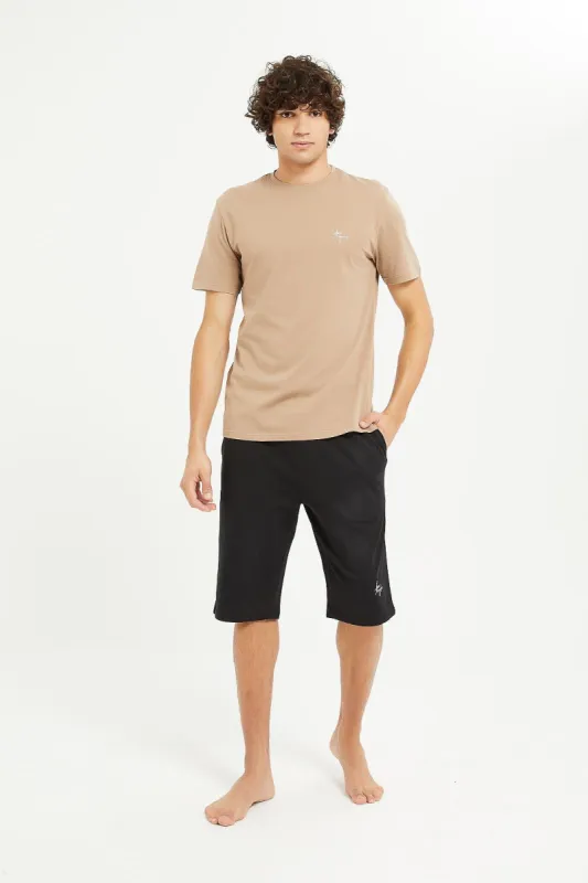 Men Plain Black And Beige Pyjama Set (2 Piece) sold by Redtag