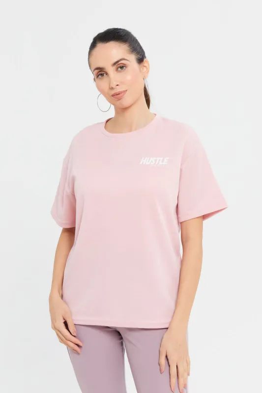 Women Pink Boxy Fit Printed Active T-Shirt sold by Redtag