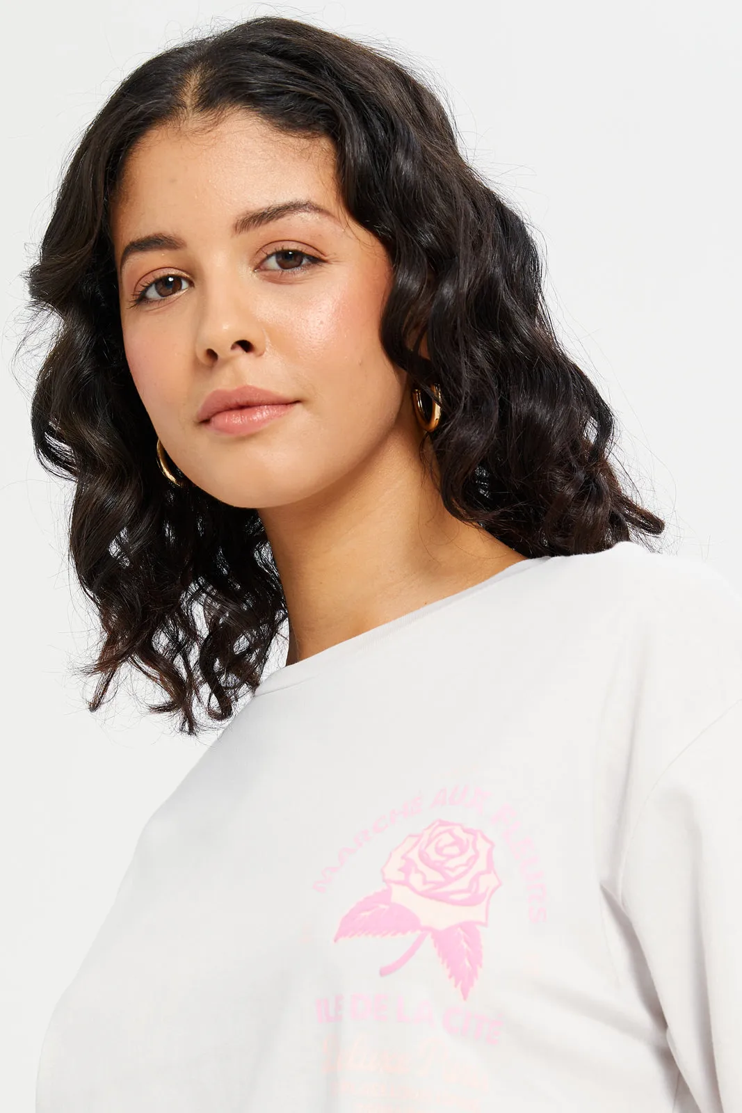 Women Grey Floral Oversized Printed T-Shirt sold by Redtag product image thumbnail 4
