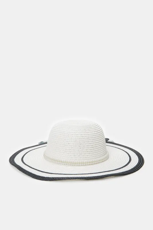 Women White Band Embellished Hat sold by Redtag