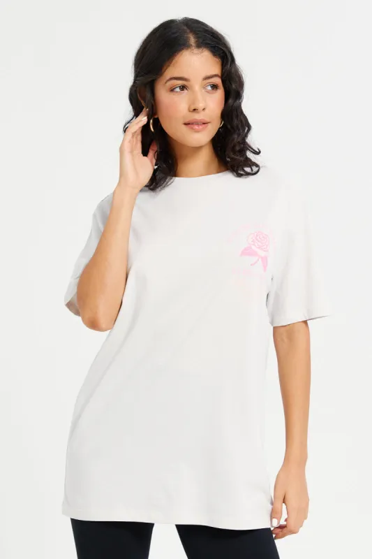 Women Grey Floral Oversized Printed T-Shirt sold by Redtag