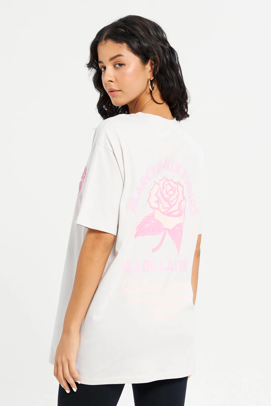 Women Grey Floral Oversized Printed T-Shirt sold by Redtag product image thumbnail 3
