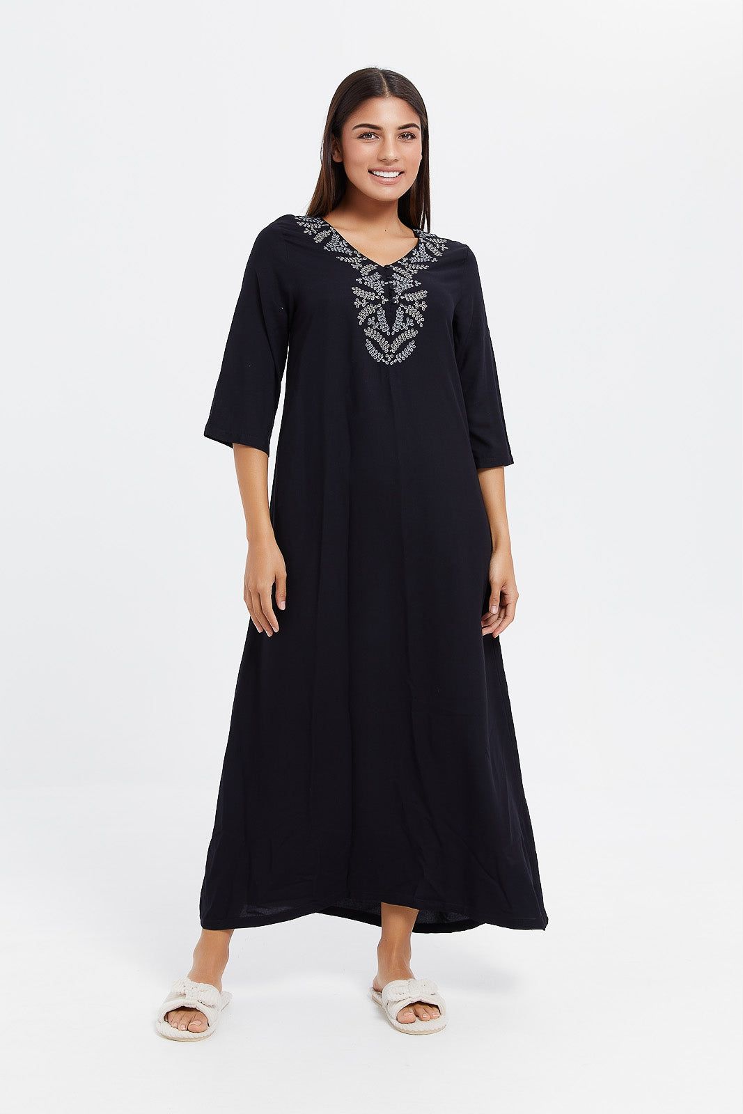 Women Black Embroidery Nightgown sold by Redtag