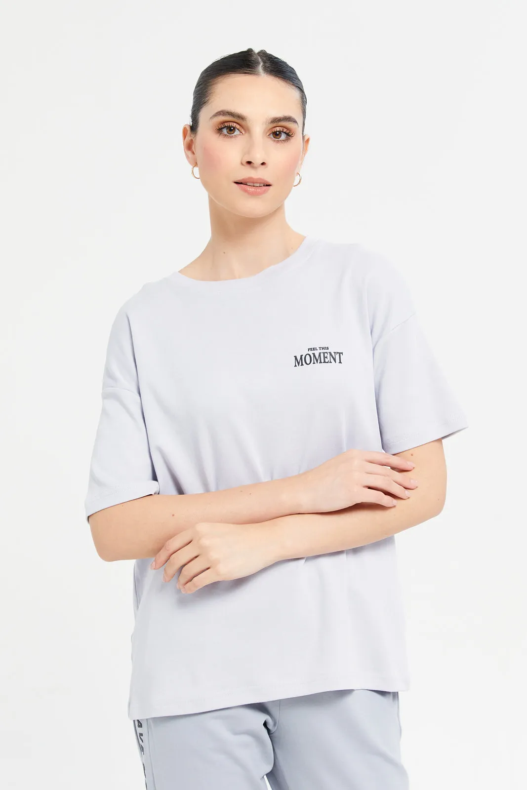 Women Lilac Oversize T-Shirt With Placement Print sold by Redtag