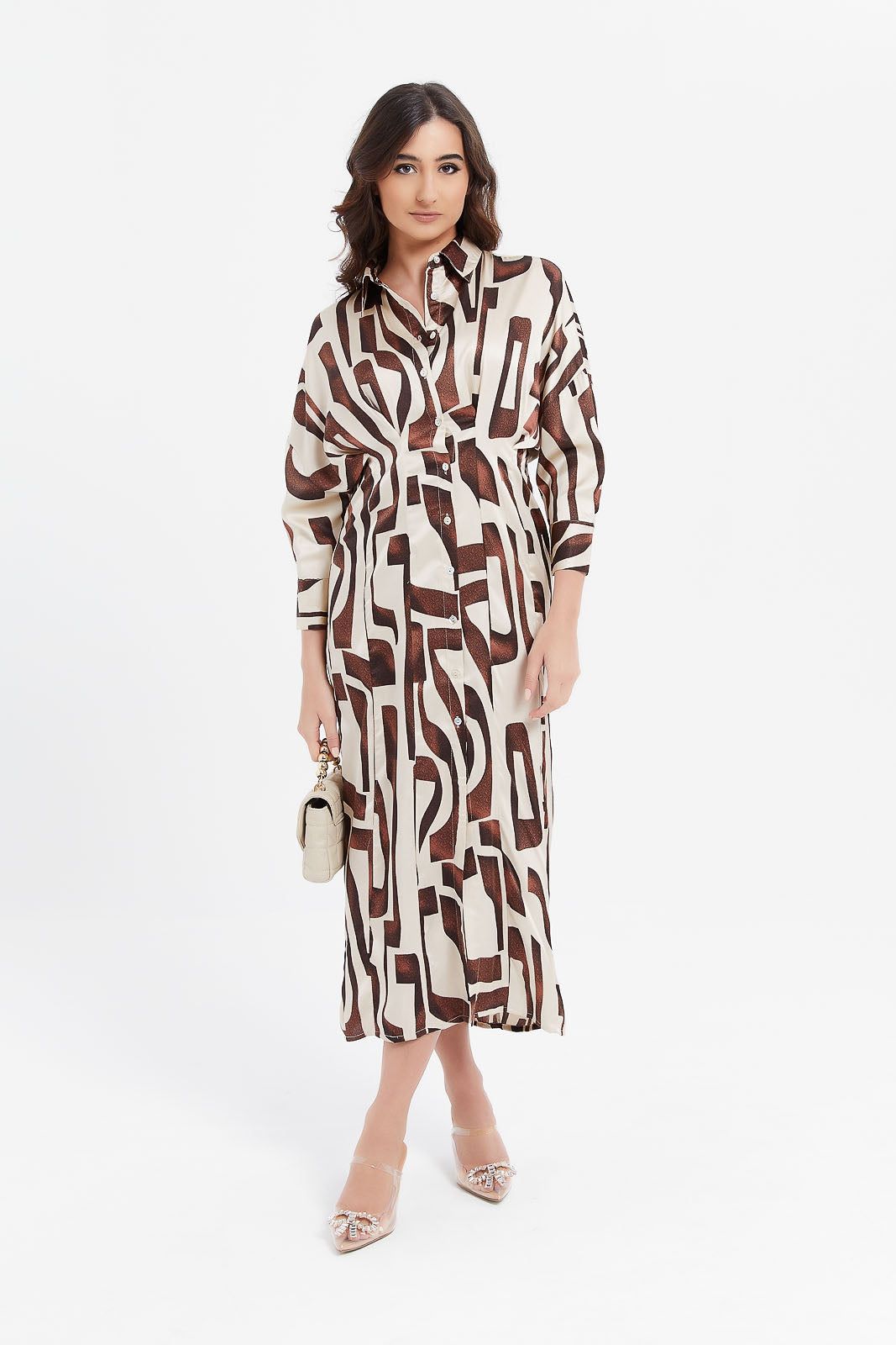 Women Cream And Brown Printed Collared Shirt Dress sold by Redtag product image thumbnail 3