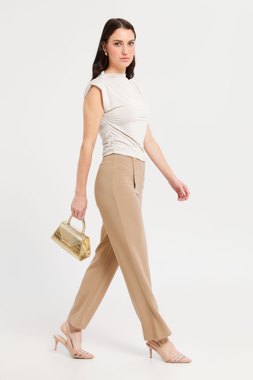 Women Gold Side Ruched Sleeveless Top sold by Redtag product image thumbnail 2